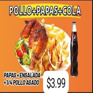 1/4 Pollo Asado + Papas + Ensaladas + Cola
